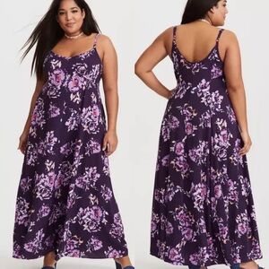 Torrid Trapeze Purple Floral Maxi Dress Size 4 (4X) Boho Spring Summer Feminine